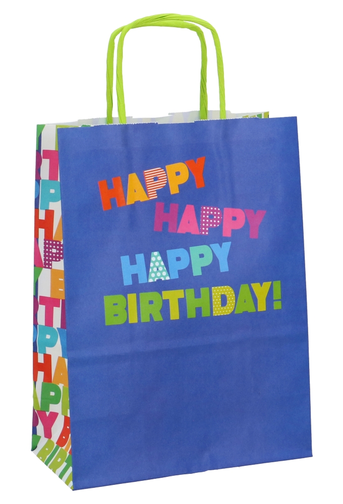 Papieren Draagtas Met Handvat Happy Birthday 16x8x21cm 25stuks