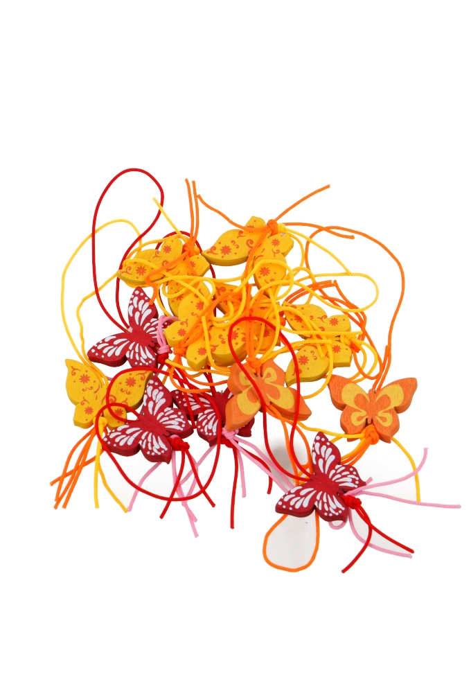 Gelukspoppetjes Vlinder Geel Rood & Oranje Met Koord 100stuks