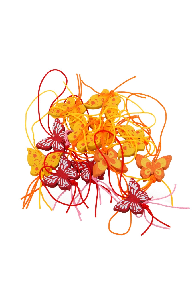Gelukspoppetjes Vlinder Geel Rood & Oranje Met Koord 100stuks