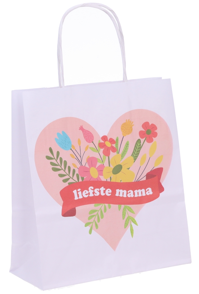 Papieren Draagtas Wit Liefste Mama A5 19x8x21cm 50stuks