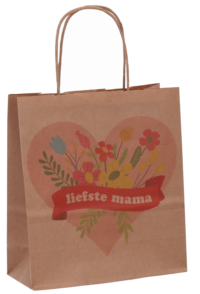 Papieren Draagtas Kraft Liefste Mama A5 19x8x21cm 50stuks