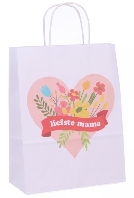 Papieren Draagtas Wit Liefste Mama A4 24x11x31cm 50stuks Papieren Draagtas Wit Liefste Mama A4 24x11x31cm 50stuks