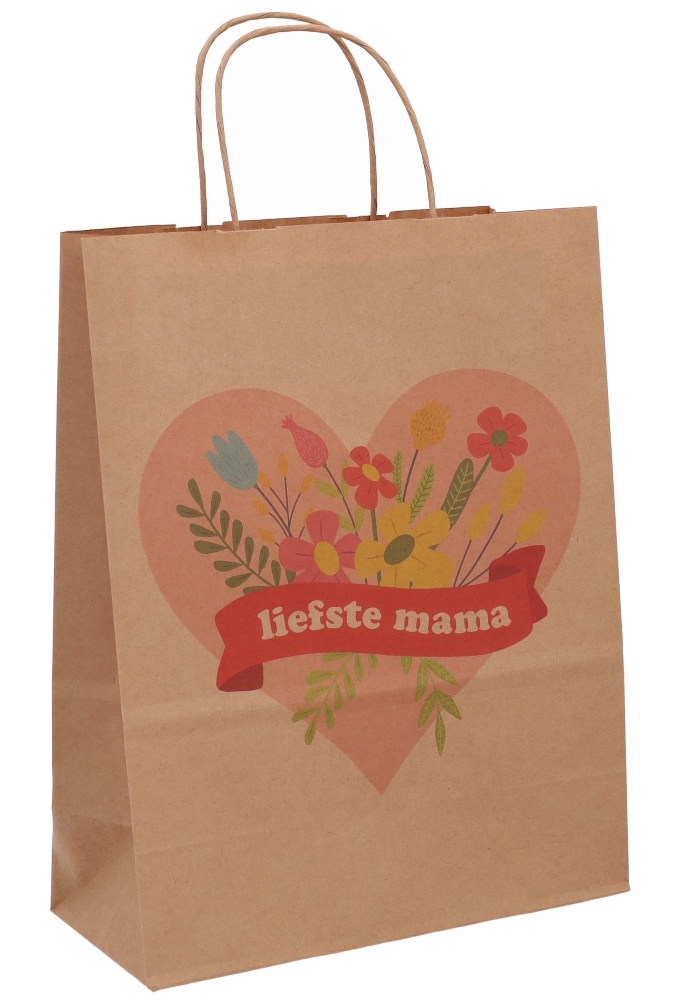 Papieren Draagtas Kraft Liefste Mama A4 24x11x31cm 50stuks