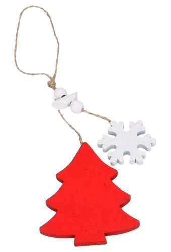 Decoratie Hanger Houten Rood Boom Met Sneeuw & Koord 8x6.5cm 1stuks