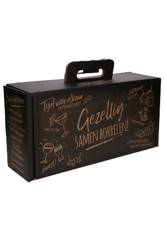Geschenkdozen Draag Borreldoos Black & Kraft 39x20x12cm 15st