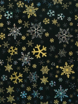 Kerstpapier Holographic snow crystal black & gold 70cm x 200meter Kerstpapier Holographic snow crystal black & gold 70cm x 200meter