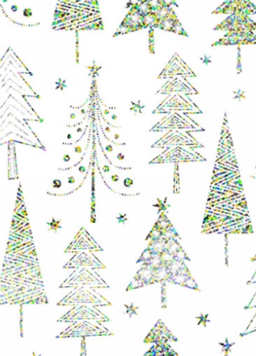 Kerstpapier Holographic cedar trees white 50cm x 200meter