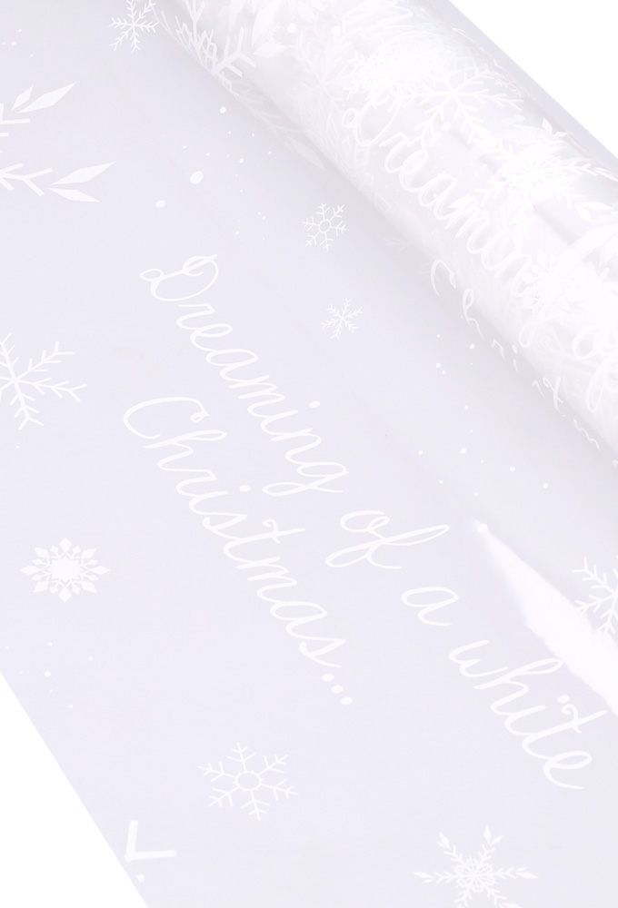 Cadeaufolie Transparant Merry Christmas Snow White 60cm x 50meter.