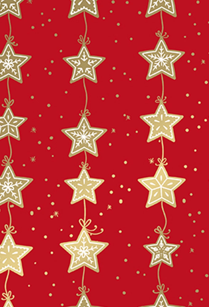 Kerstpapier Coated Warm Kerstrood Sterren 70cm x 200meter