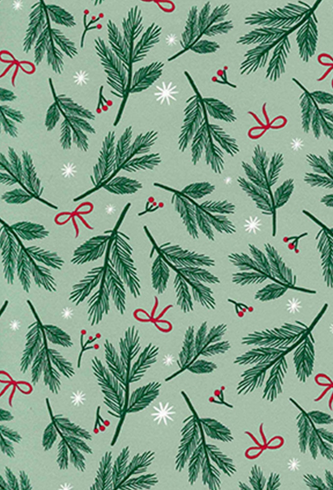 Kerstpapier Coated Kerstblad Groen 50cm x 200meter