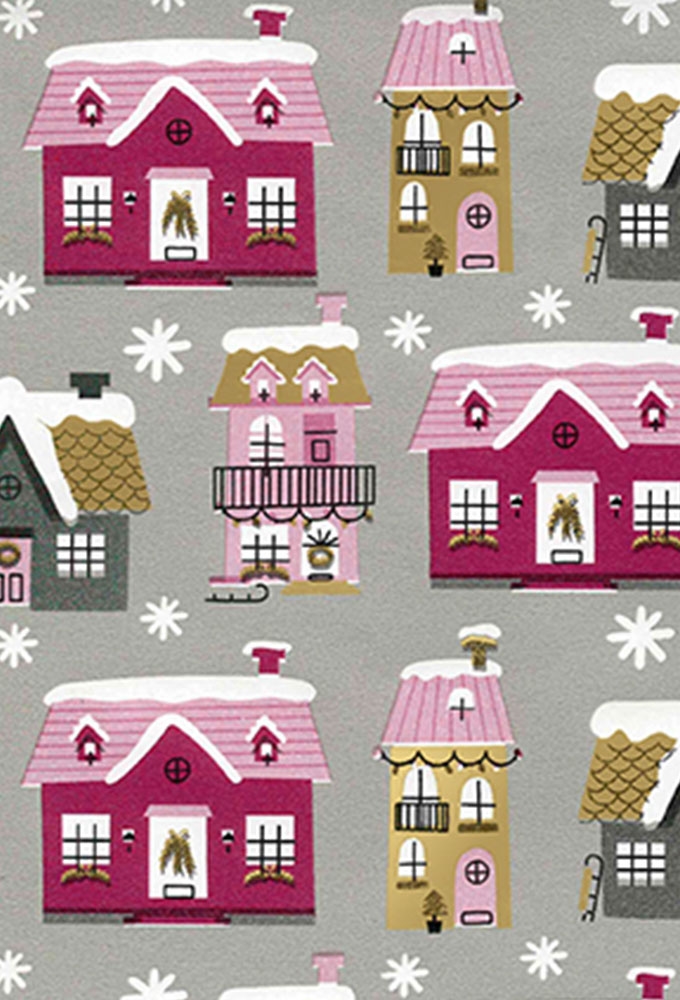 Kerstpapier Coated Kersthuisjes 50cm x 200meter