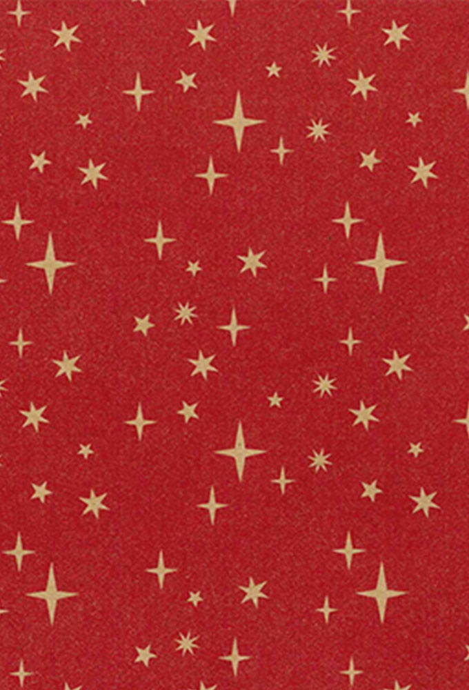 Kerstpapier Bruin Kraft Sterren Rood 70cm x 200meter