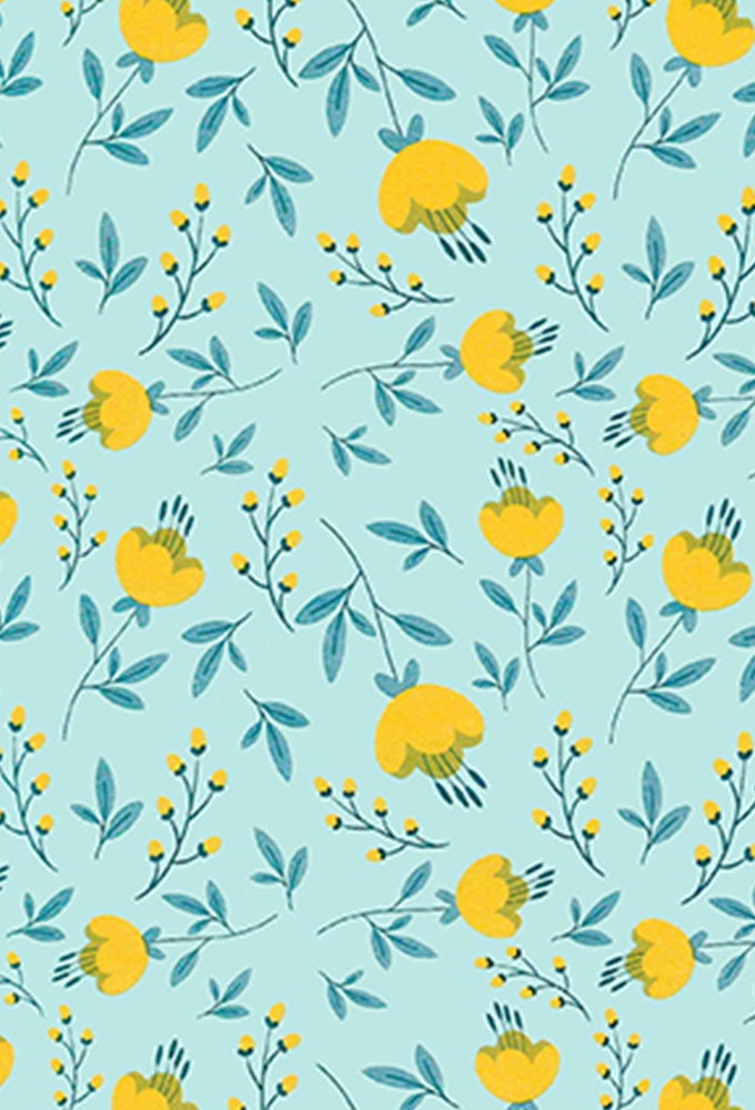 Cadeaupapier Coated Flowers geel 70cm x 200meter