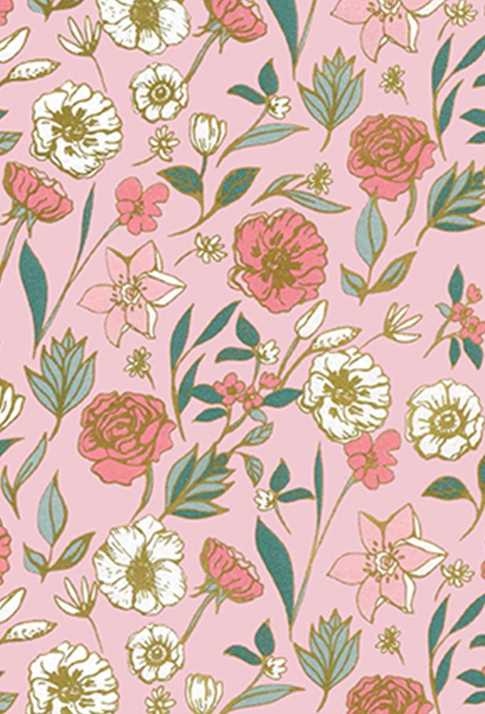 Cadeaupapier Coated Flowers Roze 70cm x 200meter