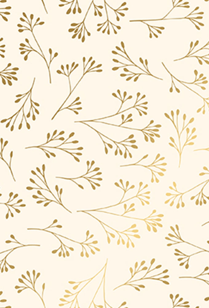 Cadeaupapier Coated Winterse Gouden Takjes op Crème 70cm x 200meter