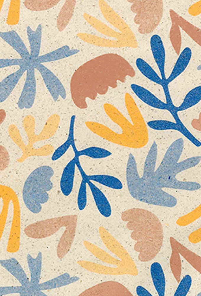 Cadeaupapier Gras Papier Retro Naturel in Oker & Blauw 70cm x 200meter