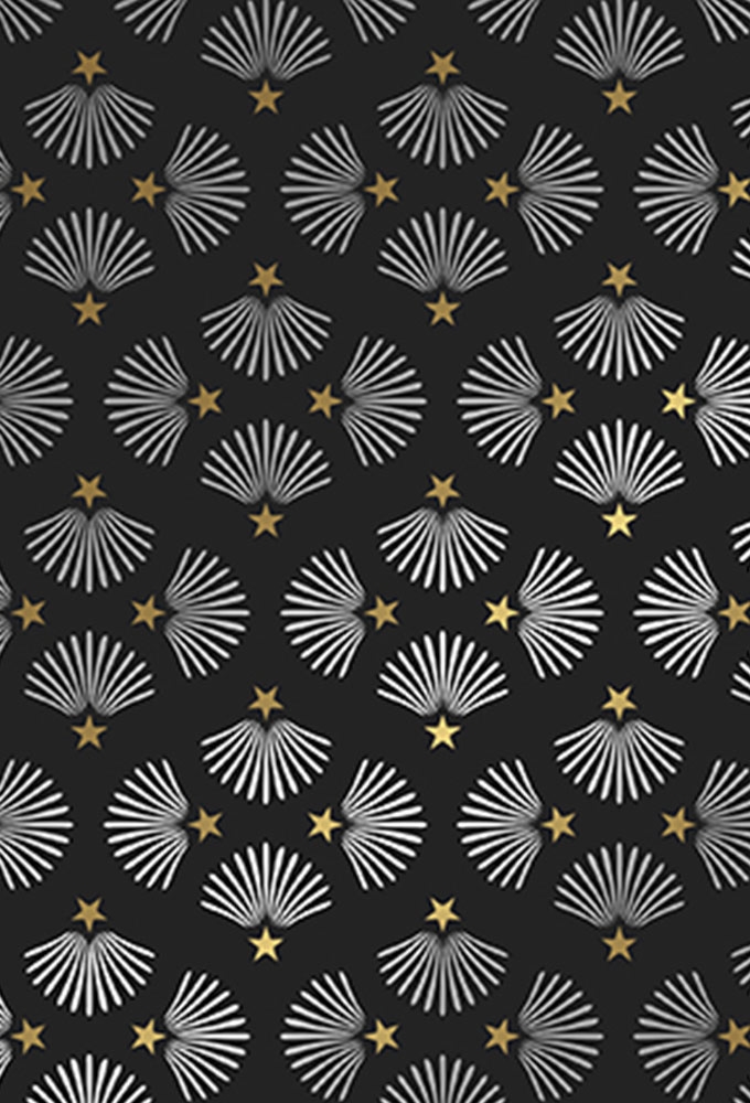 Cadeaupapier Metallic Zwart Zilver Ster & Waaier 50cm x 200meter