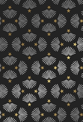 Kerstpapier Metallic Zwart Zilver Ster & Waaier 70cm x 200meter