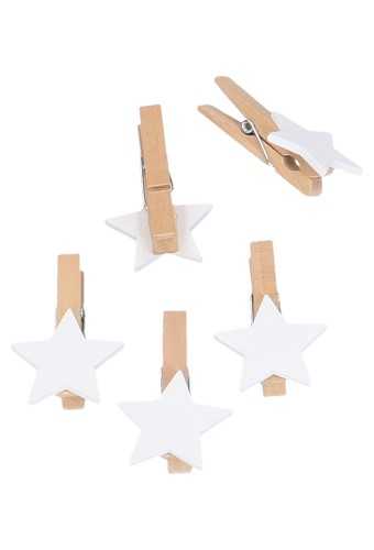 Houten Decoratie Ster Wit Met Knijper 3.3cm 36stuks