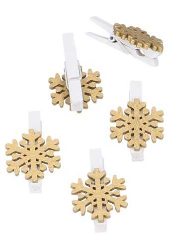 Houten Decoratie Sneeuw Goud Met Knijper 3.3cm 36stuks