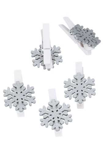 Houten Decoratie Sneeuw Zilver Met Knijper 3.3cm 36stuks