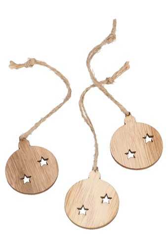 Houten Decoratie Kerstbal Wood Met Koord 5x4cm 24stuks