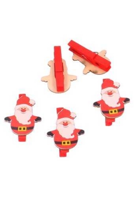 Houten Decoratie Kerstman Met Knijper 4x2.8cm 36stuks OP IS OP