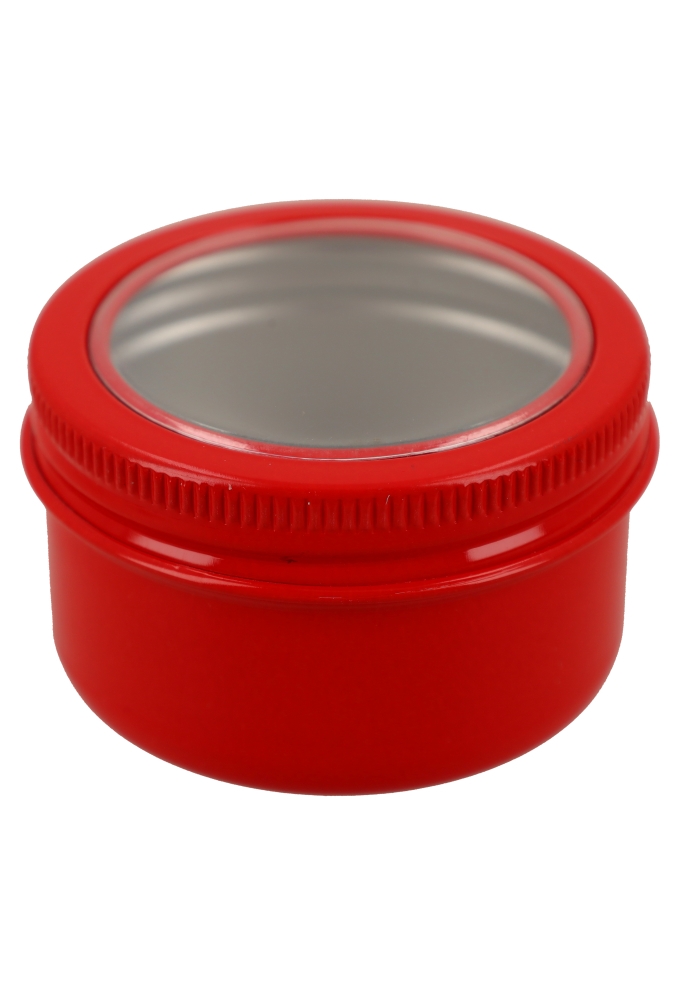 Blikken Aluminium & Schroefdeksel Venster Rood 50ml r5x3.2cm 12stuks Blikken Aluminium & Schroefdeksel Venster Rood 50ml r5x3.2cm 12stuks