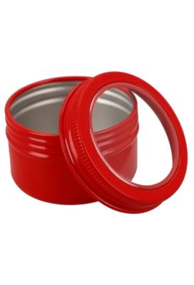 Blikken Aluminium & Schroefdeksel Venster Rood 50ml r5x3.2cm 12stuks Blikken Aluminium & Schroefdeksel Venster Rood 50ml r5x3.2cm 12stuks