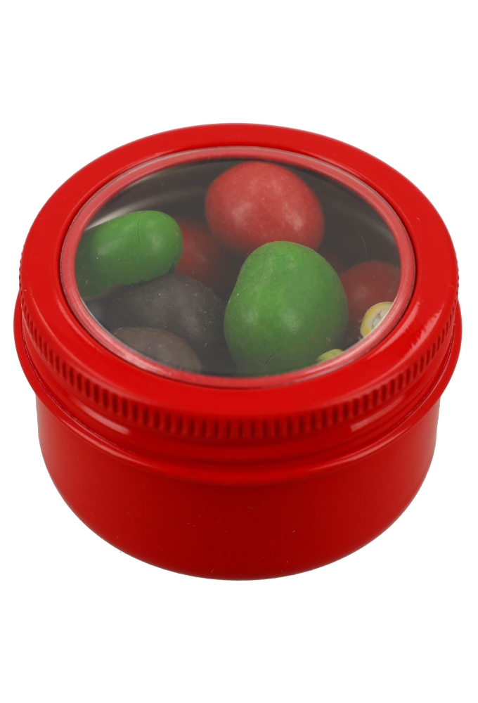 Blikken Aluminium & Schroefdeksel Venster Rood 50ml r5x3.2cm 12stuks Blikken Aluminium & Schroefdeksel Venster Rood 50ml r5x3.2cm 12stuks