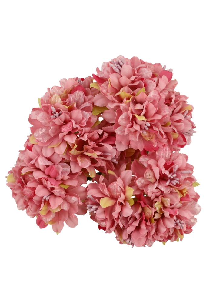 Kado Decoratie Bloem Hortencia Old Pink Met IJzerdraad 12cm 48stuks