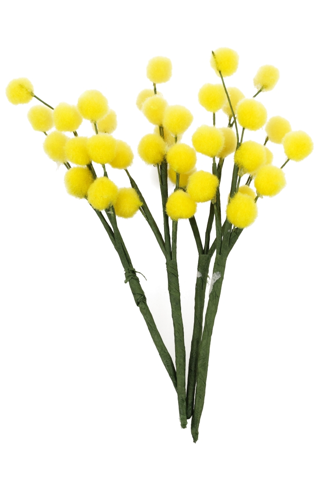 Kado Decoratie Mimosa Geel 4.5x14cm Met IJzerdraad 12stuks