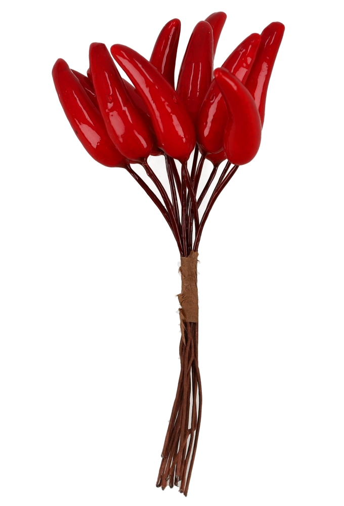 Kado Decoratie Chilles Rood Met IJzerdraad 12cm 144stuks Kado Decoratie Chilles Rood Met IJzerdraad 12cm 144stuks
