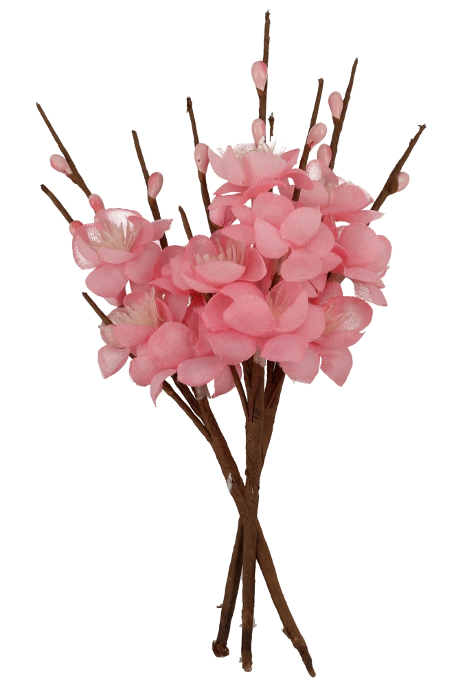 Kado Decoratie Bloem Tak Licht Roze 6.5x19cm Met IJzerdraad 12stuks