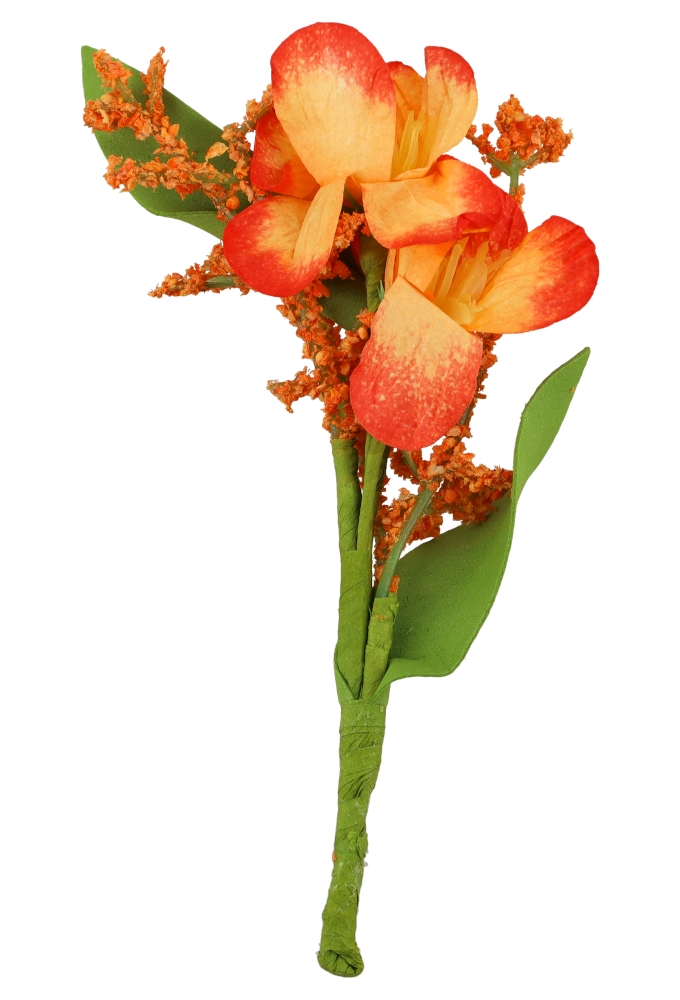 Kado Decoratie Bloem Oranje 14cm Met IJzerdraad 12stuks