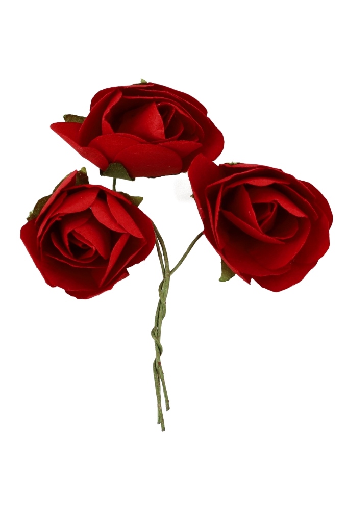 Kado Decoratie Bloem Roosje Roze Papier Met IJzerdraad 3.5cm 12stuks