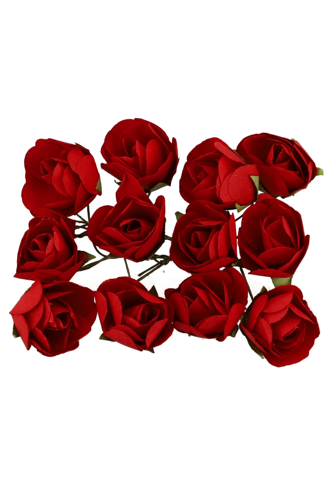 Kado Decoratie Bloem Roosje Roze Papier Met IJzerdraad 3.5cm 12stuks