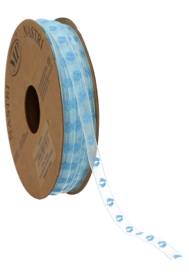 Organza Lint Baby Voetjes Blauw 6 mm x 25 meter Organza Lint Baby Voetjes Blauw 6 mm x 25 meter