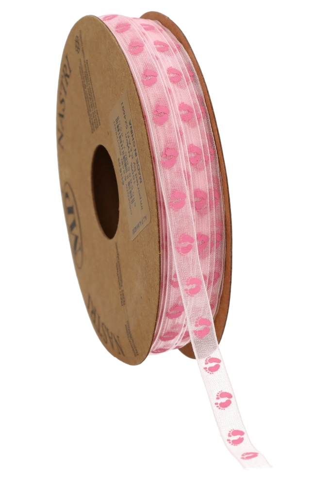 Organza Lint Baby Voetje Roze 6 mm x 25 meter