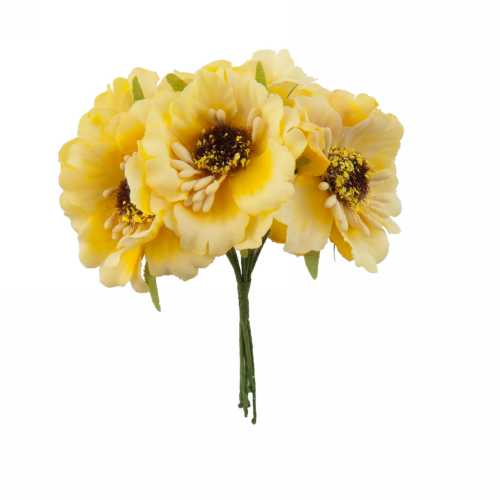 Kado Decoratie Bloem Geel Met IJzerdraad 8.5x4.5cm 36stuks Kado Decoratie Bloem Geel Met IJzerdraad 8.5x4.5cm 36stuks