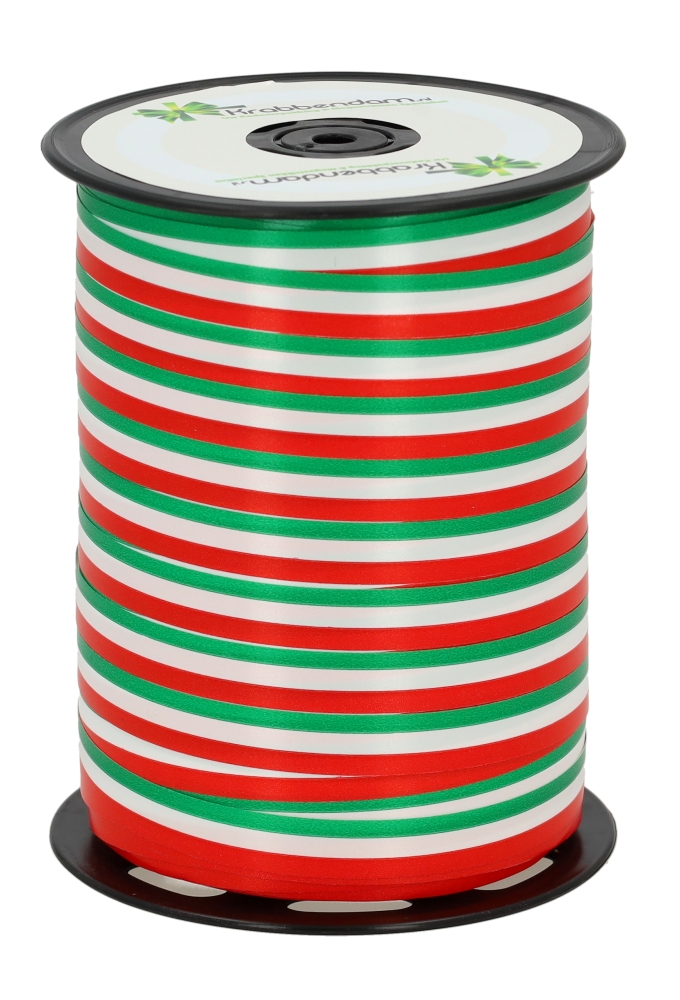 Krullint Italie Kleuren Rood Wit Groen 10mm x 225meter
