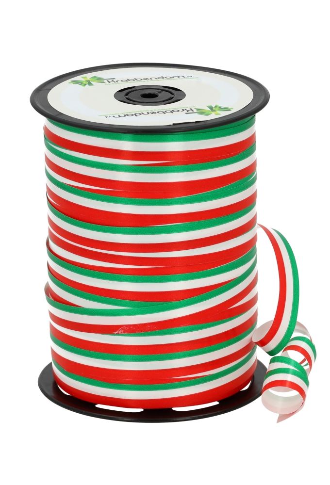 Krullint Italie Kleuren Rood Wit Groen 10mm x 225meter