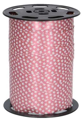 Kerst Krullint Mat Oud Roze & Witte Sterren 10mm x 225meter