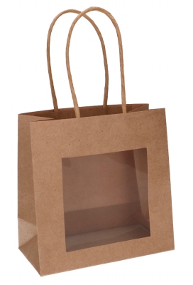 Kadotasjes Lenno Met Handvat & Venster Bruin 16x8x16cm 8stuks Kadotasjes Lenno Met Handvat & Venster Bruin 16x8x16cm 8stuks