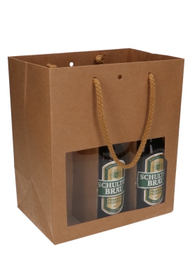 Bierverpakking Lenno Tas & Venster Kraft 6 flesjes 22.5x15x26cm 10st Bierverpakking Lenno Tas & Venster Kraft 6 flesjes 22.5x15x26cm 10st