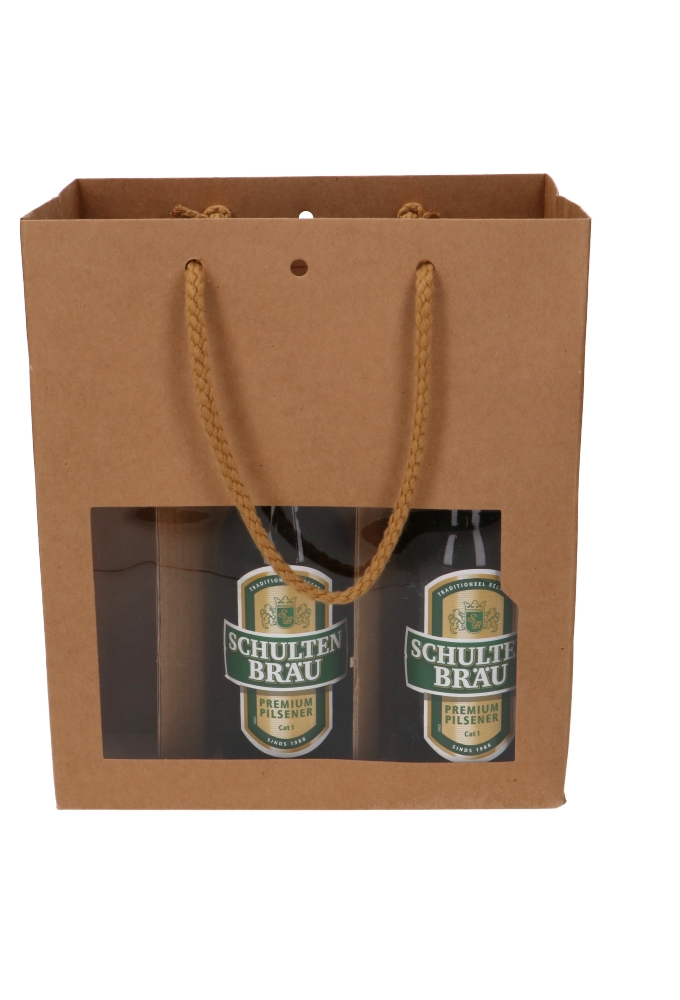 Bierverpakking Lenno Tas & Venster Kraft 6 flesjes 22.5x15x26cm 10st Bierverpakking Lenno Tas & Venster Kraft 6 flesjes 22.5x15x26cm 10st