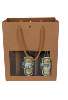 Bierverpakking Lenno Tas & Venster Kraft 6 flesjes 22.5x15x26cm 10st Bierverpakking Lenno Tas & Venster Kraft 6 flesjes 22.5x15x26cm 10st