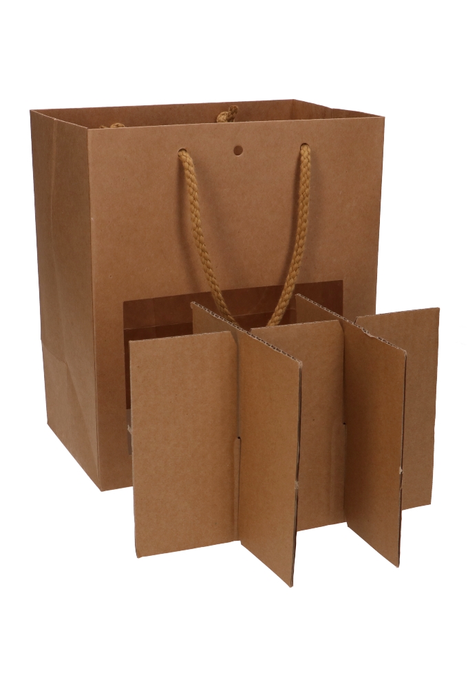 Bierverpakking Lenno Tas & Venster Kraft 6 flesjes 22.5x15x26cm 10st Bierverpakking Lenno Tas & Venster Kraft 6 flesjes 22.5x15x26cm 10st