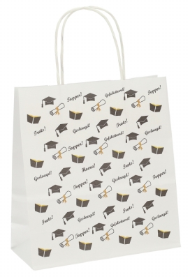 Papieren Draagtas Wit Geslaagd A5 19x8x21cm 50stuks Papieren Draagtas Wit Geslaagd A5 19x8x21cm 50stuks