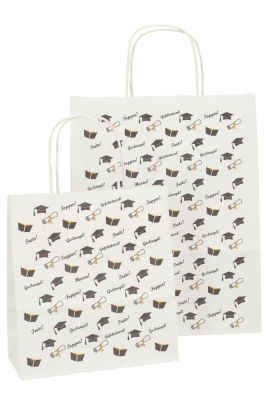 Papieren Draagtas Wit Geslaagd A4 24x11x31cm 50stuks Papieren Draagtas Wit Geslaagd A4 24x11x31cm 50stuks